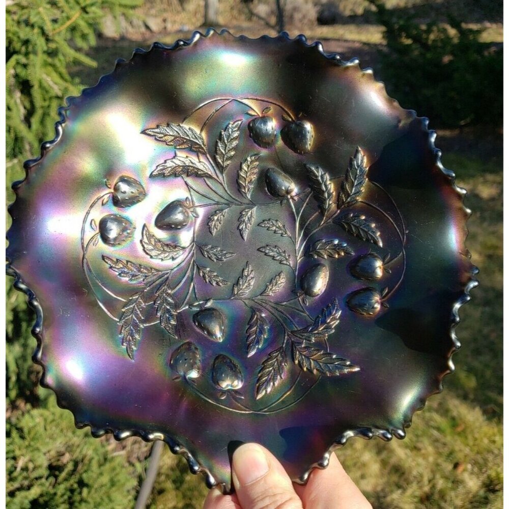 Northwood Amethyst Carnival Glass Strawberry Basket Bowl Iridescent Antique 1911 - Picture 2 of 15